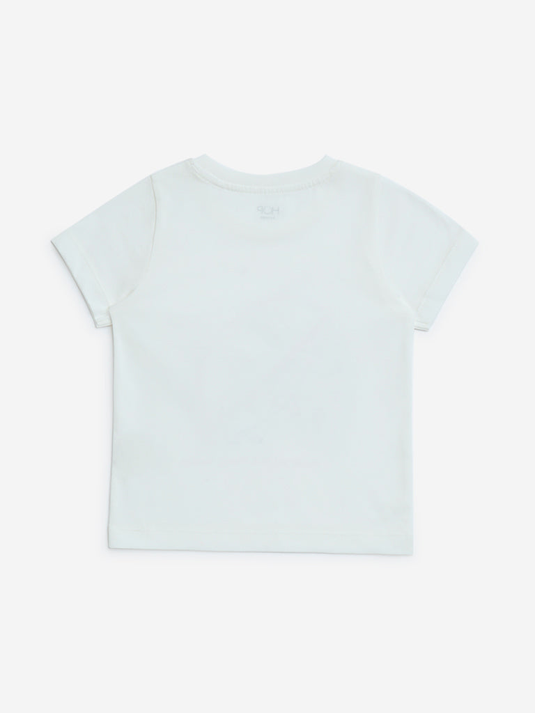 HOP Kids White Animal Design Cotton T-Shirt