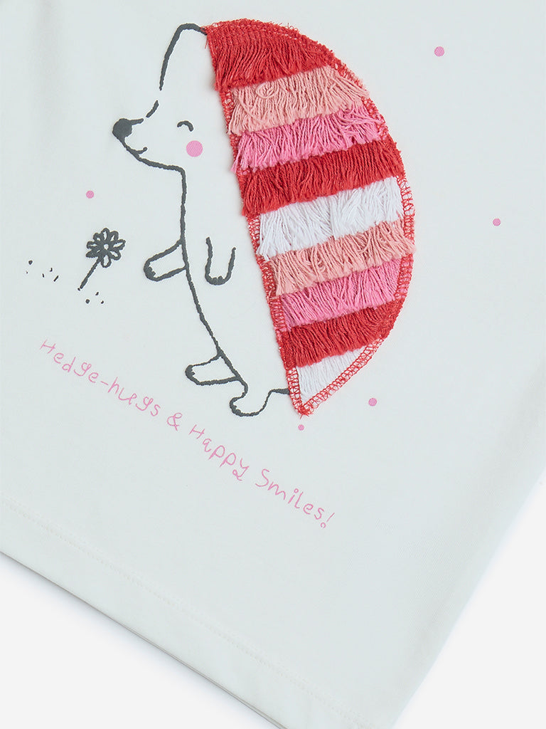 HOP Kids White Animal Design Cotton T-Shirt
