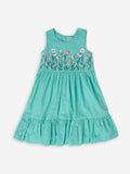 Utsa Kids Aqua Floral Cotton-Blend Tiered Dress - (2-8yrs)
