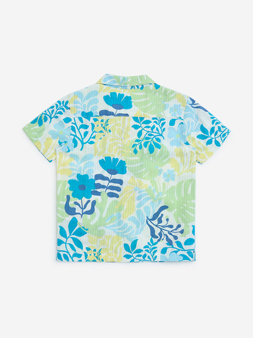 HOP Kids Multicolour Botanical Design Cotton-Blend Shirt