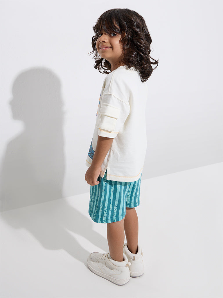 HOP Kids Off-White Text Pattern Cotton T-Shirt