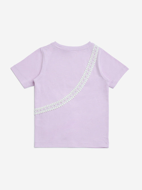 HOP Kids Lilac Pouch Detailed Cotton T-Shirt