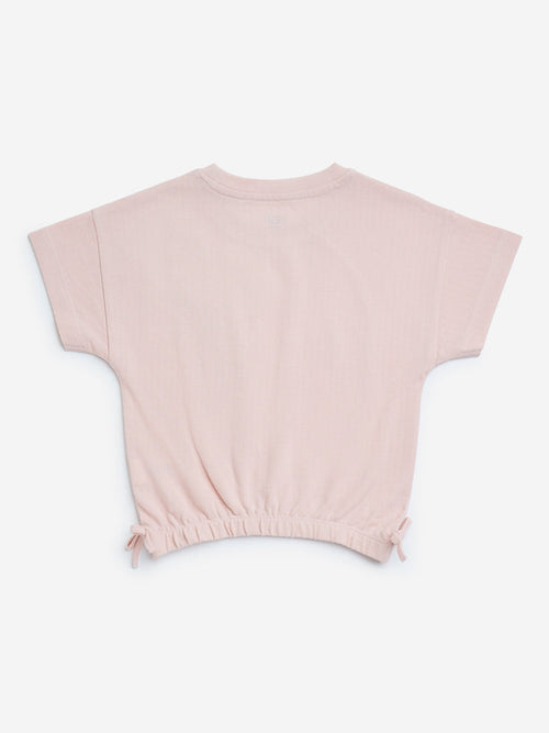 HOP Kids Blush Pink Floral Applique Cotton Top