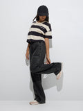 Y&F Kids Black Striped Cotton Polo T-Shirt