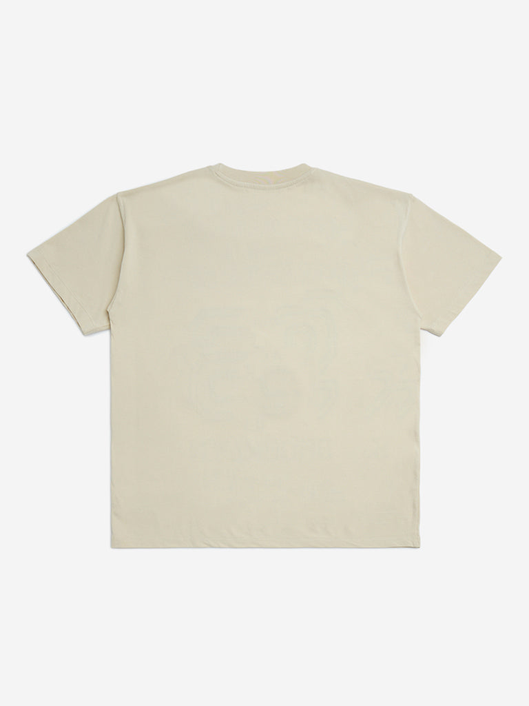 Y&F Kids Beige Text Design Cotton T-Shirt