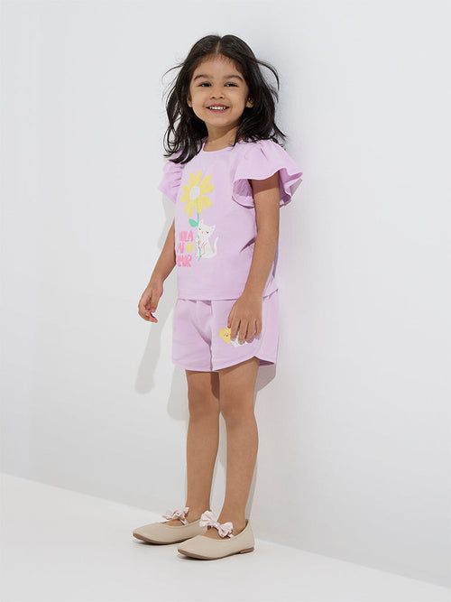 HOP Kids Lilac Sequin Floral Detailed Cotton Top