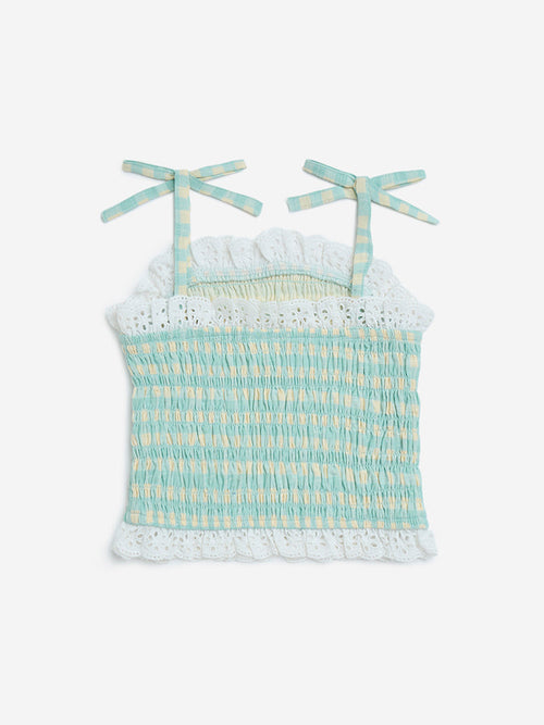 HOP Kids Mint Gingham Checkered Smocked Cotton Top