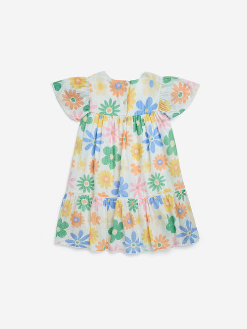 HOP Kids Multicolour Floral Cotton-Blend Tiered Dress