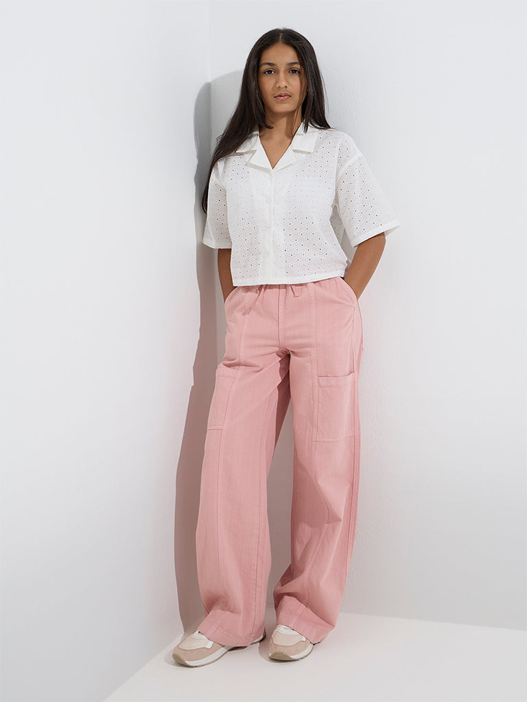 Y&F Kids White Schiffli Detailed Cotton Shirt