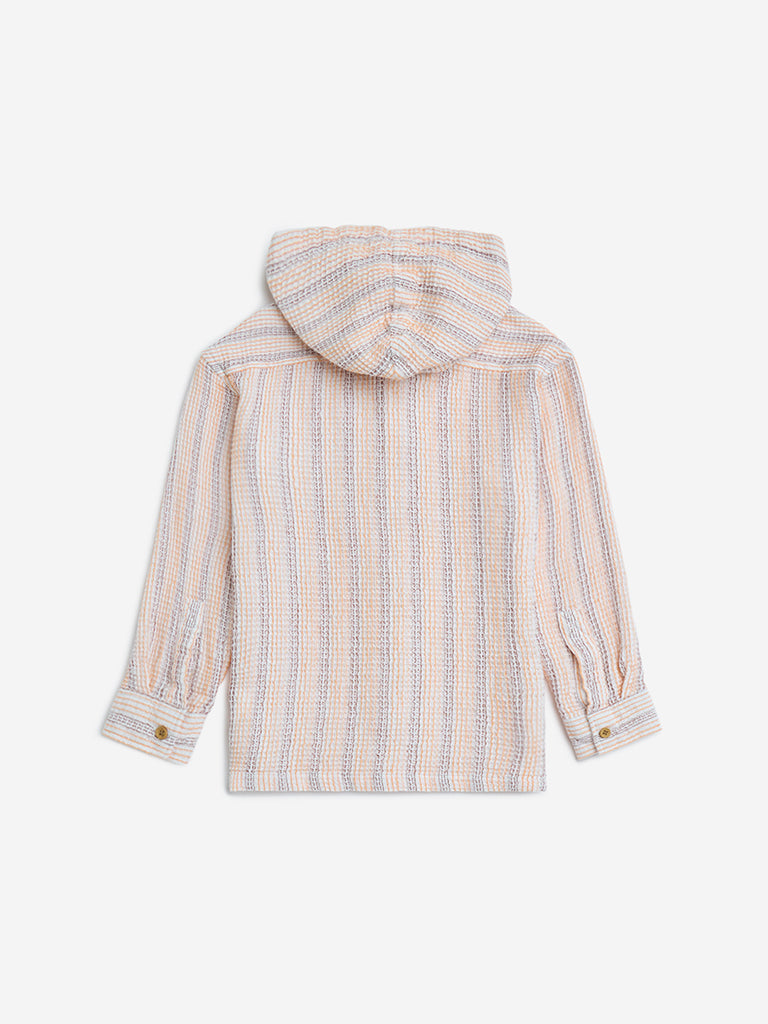 HOP Kids Orange Striped Hooded Cotton Shirt