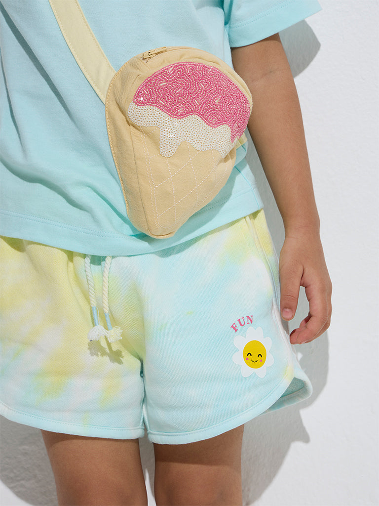 HOP Kids Yellow Tie-Dye Printed Mid-Rise Cotton Shorts