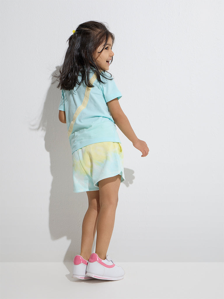 HOP Kids Yellow Tie-Dye Printed Mid-Rise Cotton Shorts