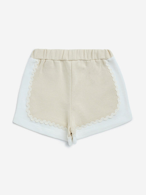HOP Kids Beige Scallop Detailed Cotton Shorts