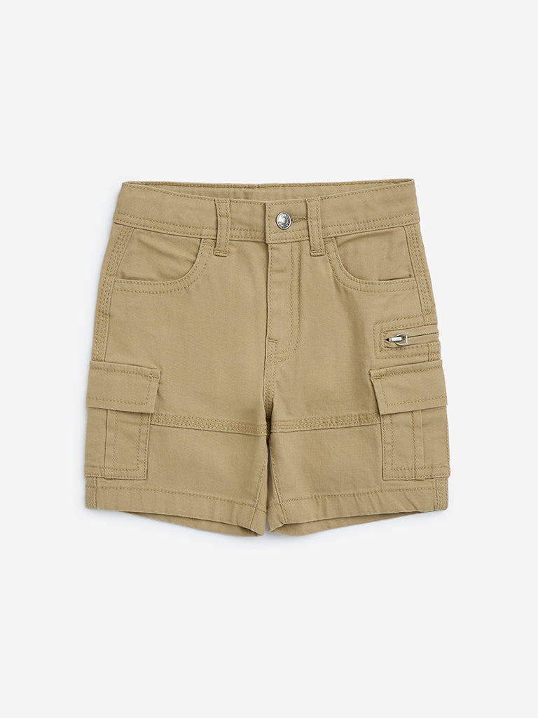 HOP Kids Taupe Mid-Rise Cotton-Blend Shorts