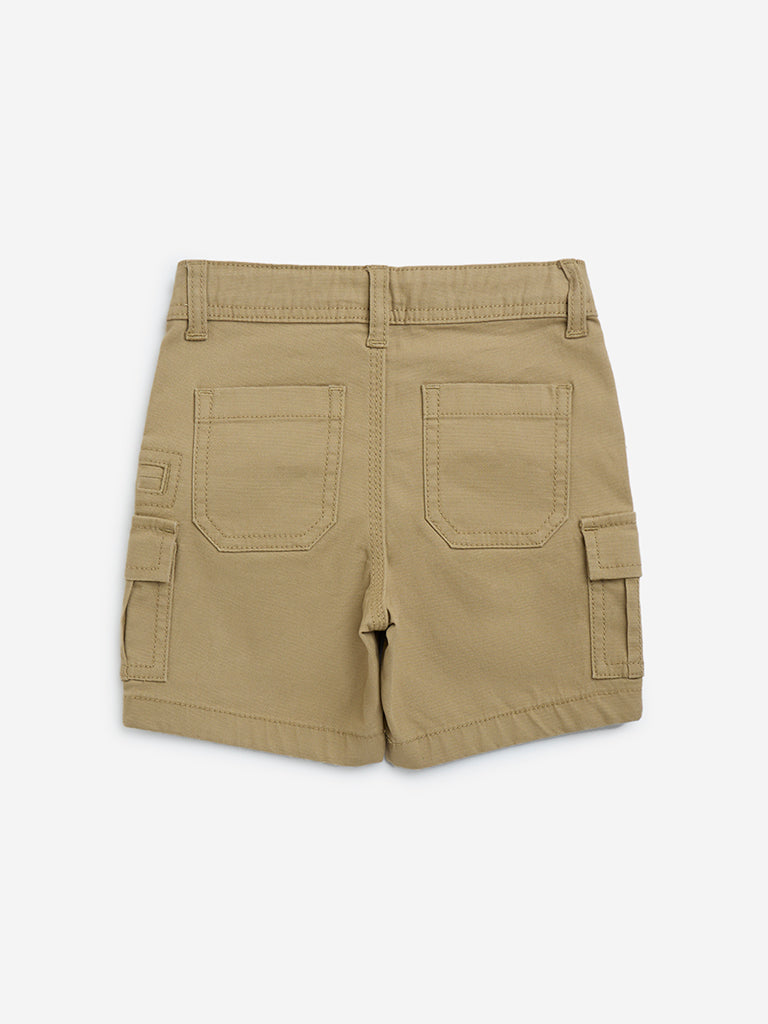 HOP Kids Taupe Mid-Rise Cotton-Blend Shorts