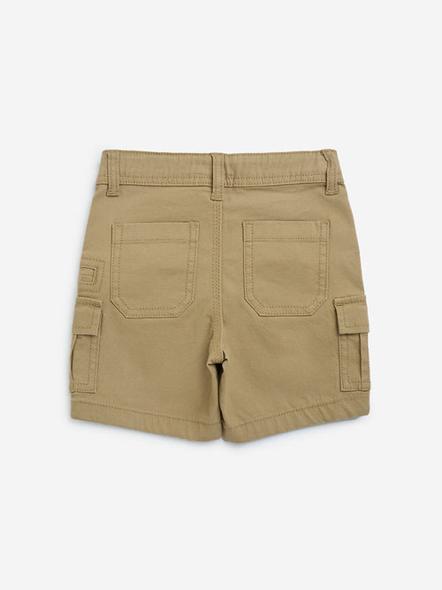 HOP Kids Taupe Mid-Rise Cotton-Blend Shorts