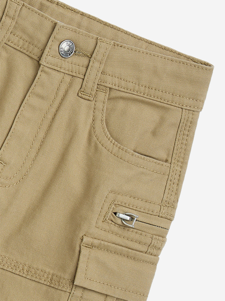 HOP Kids Taupe Mid-Rise Cotton-Blend Shorts