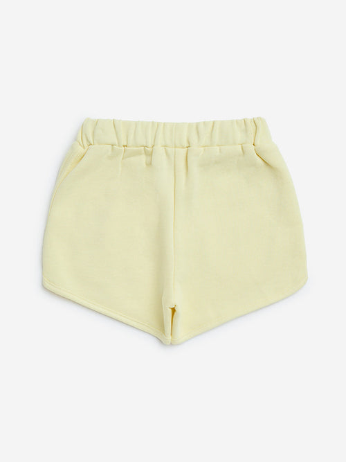 HOP Kids Yellow Heart Printed Mid-Rise Cotton Shorts
