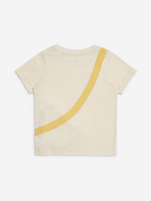 HOP Kids Beige Sequin Embellished Cotton T-Shirt