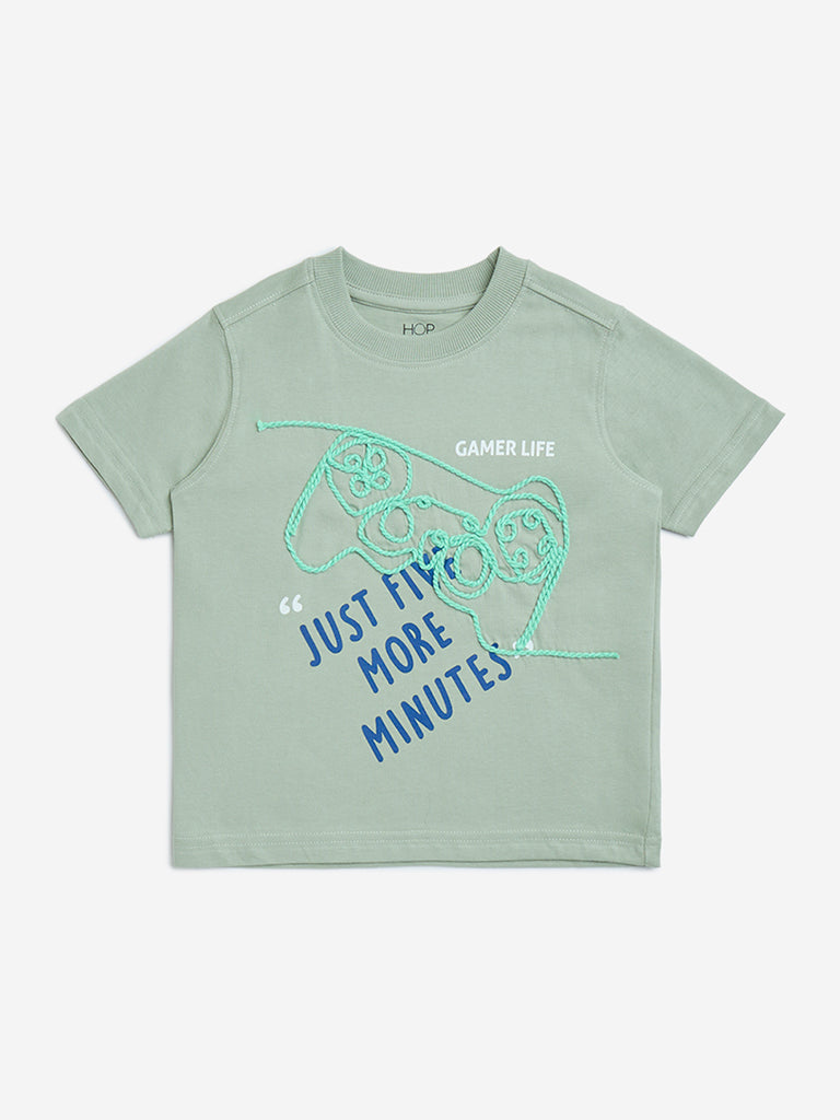 HOP Kids Sage Printed Cotton T-Shirt
