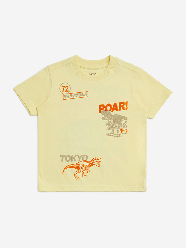 HOP Kids Yellow Animal Printed Cotton T-Shirt
