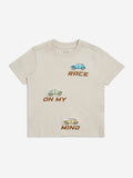 HOP Kids Beige Car Printed Cotton T-Shirt