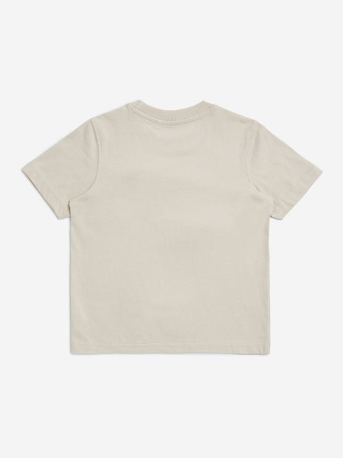 HOP Kids Beige Car Printed Cotton T-Shirt