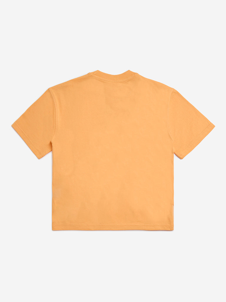 HOP Kids Orange Graphic Printed Cotton T-Shirt
