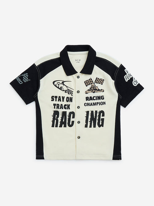 HOP Kids Black Typographic Cotton Shirt
