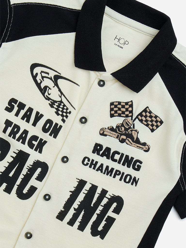 HOP Kids Black Typographic Cotton Shirt