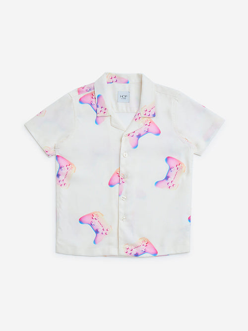 HOP Kids White Printed Shirt