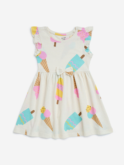 HOP Kids Off-White Ice Cream Printed Cotton A-Line Dress