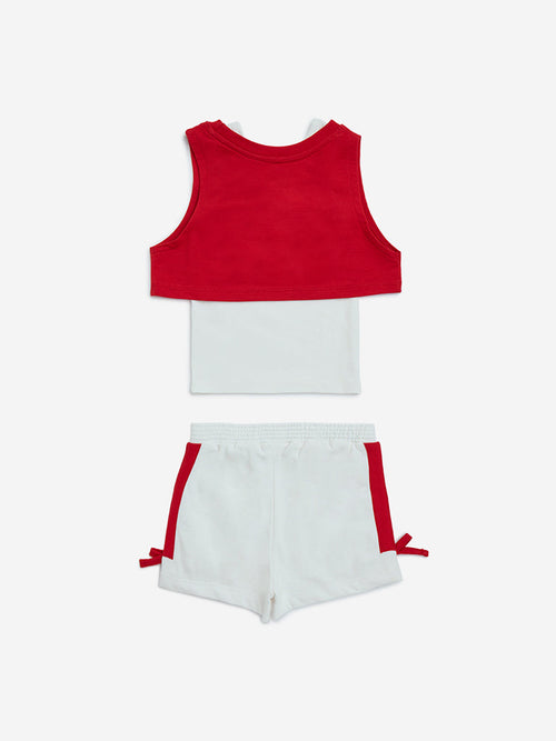 HOP Kids Red Text Design Cotton Top, Camisole and Shorts Set
