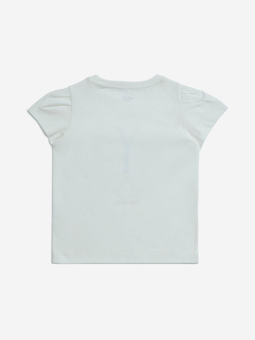 HOP Kids White Butterfly Sequin Detailed Cotton Top