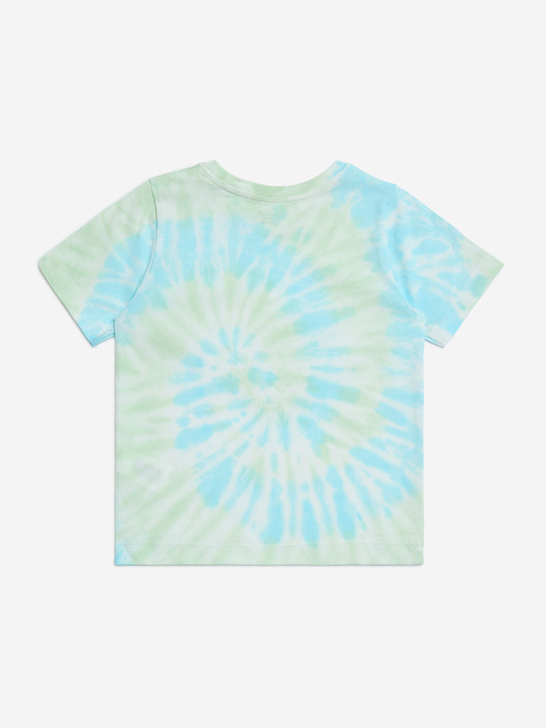 HOP Kids Lime Tie-Dye Printed Cotton T-Shirt