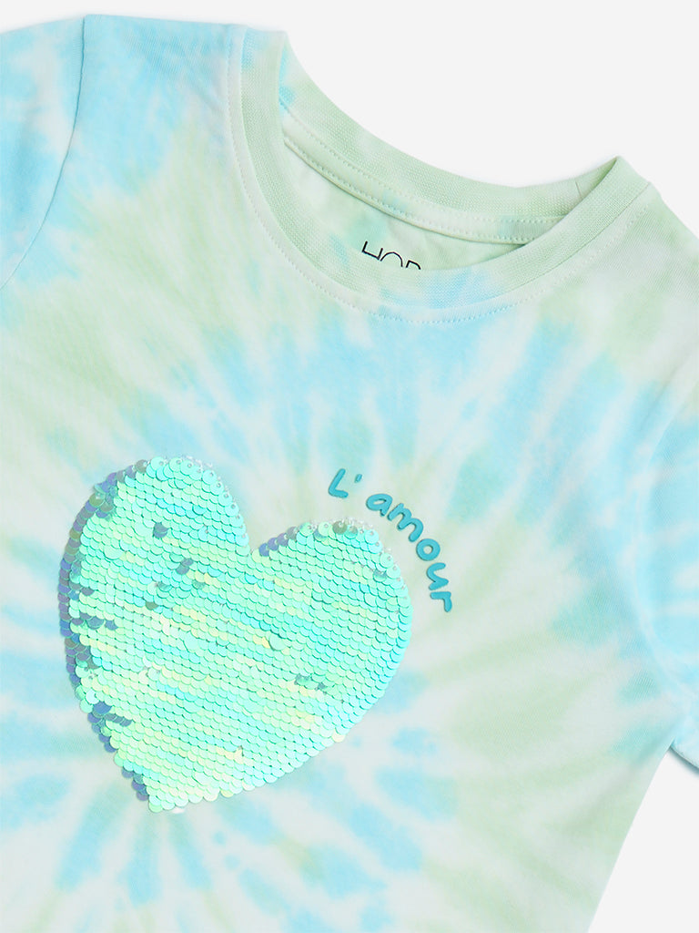 HOP Kids Lime Tie-Dye Printed Cotton T-Shirt