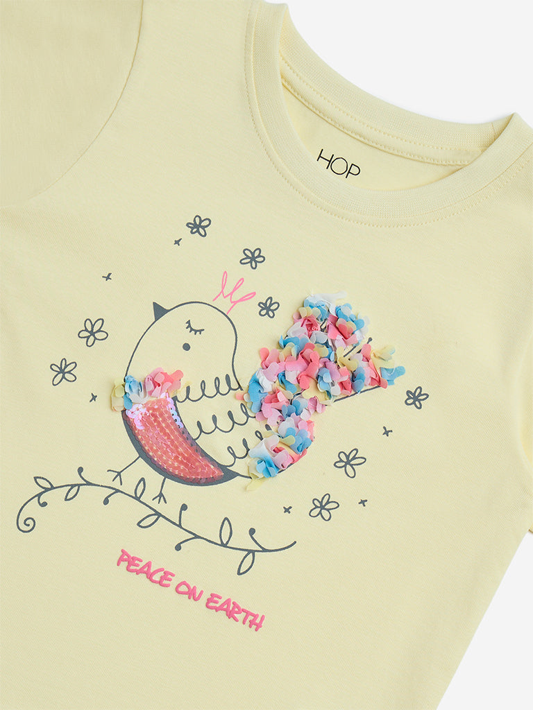 HOP Kids Yellow Bird Design Cotton T-Shirt