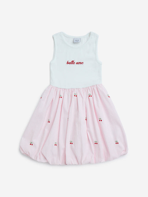 HOP Kids Pink Cherry Printed Cotton-Blend Balloon Dress