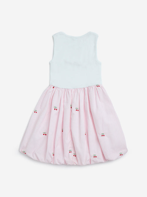 HOP Kids Pink Cherry Printed Cotton-Blend Balloon Dress