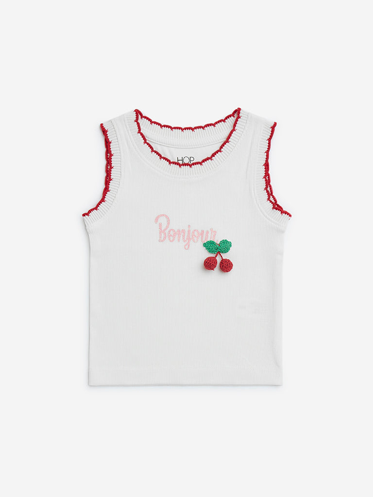 HOP Kids White Text Design Ribbed Cotton-Blend Tank Top