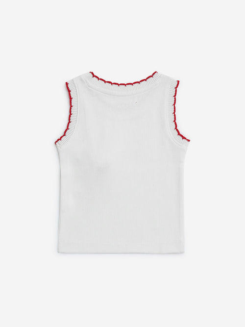 HOP Kids White Text Design Ribbed Cotton-Blend Tank Top