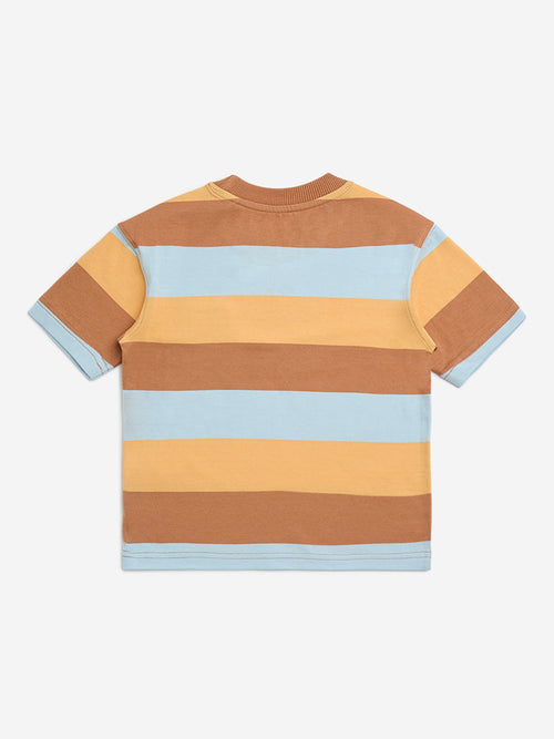 HOP Kids Brown Striped Design Cotton T-Shirt