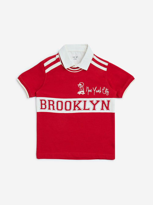 HOP Kids Red Text Design Cotton Polo T-Shirt