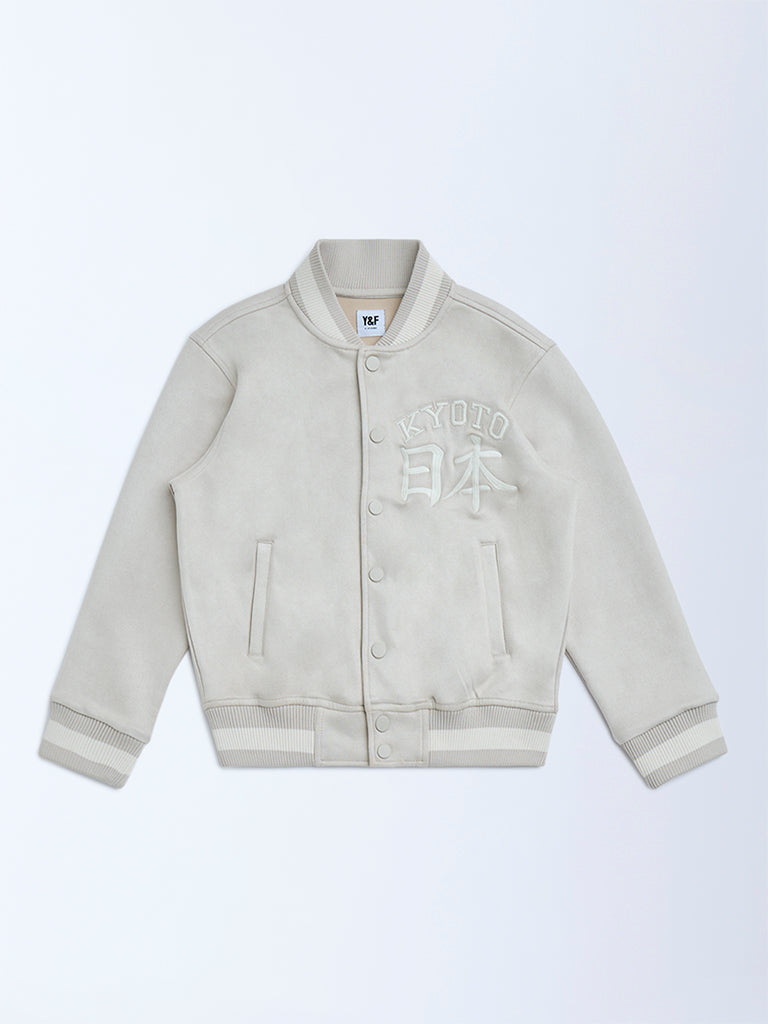 Y&F Kids Beige Text Detailed Jacket