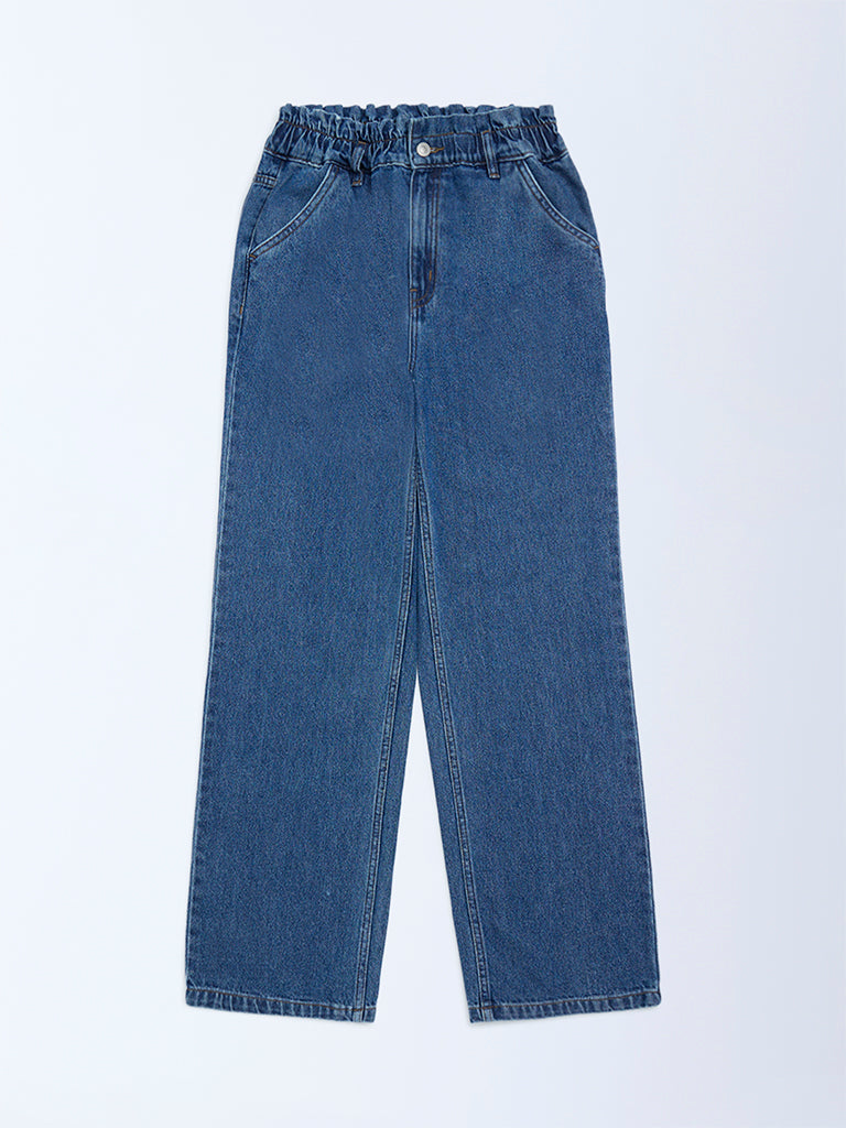 Y&F Kids Light Blue Washed Straight-Fit High-Rise Jeans