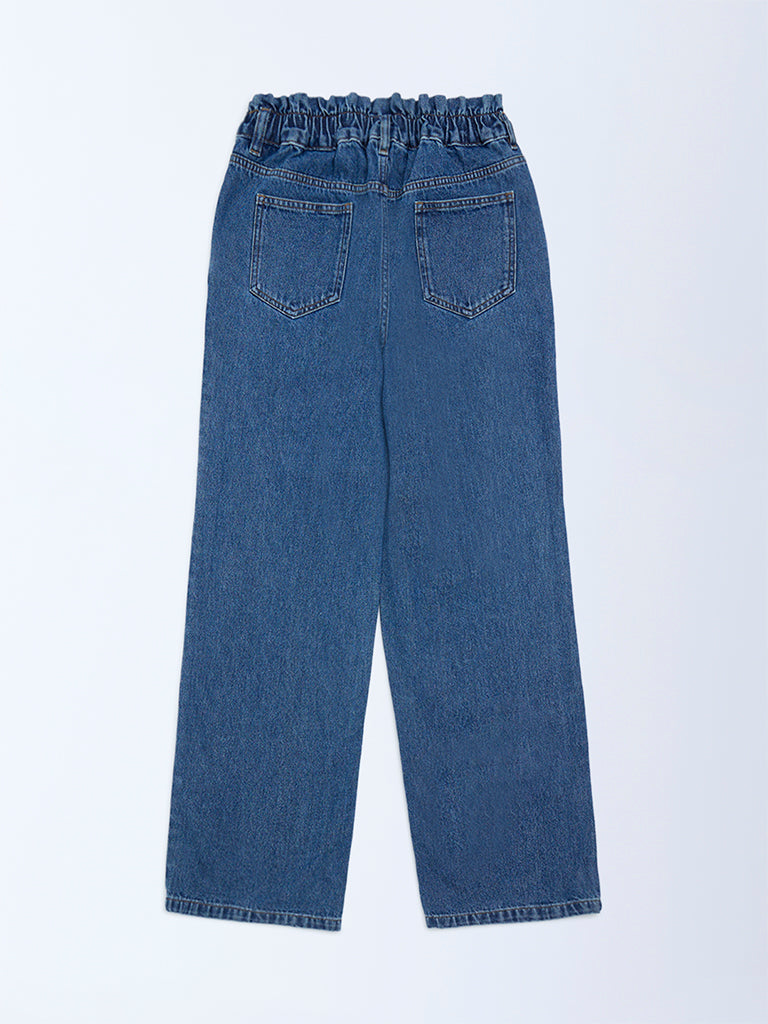 Y&F Kids Light Blue Washed Straight-Fit High-Rise Jeans