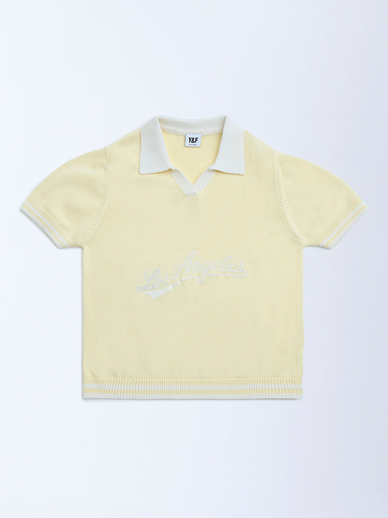 Y&F Kids Yellow Text Design Cotton Sweater