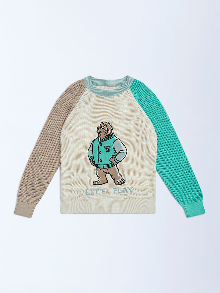 HOP Kids Multicolour Colour-Blocked Knitted Cotton Sweater