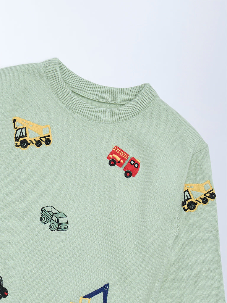 HOP Kids Sage Vehicle Embroidered Sweater