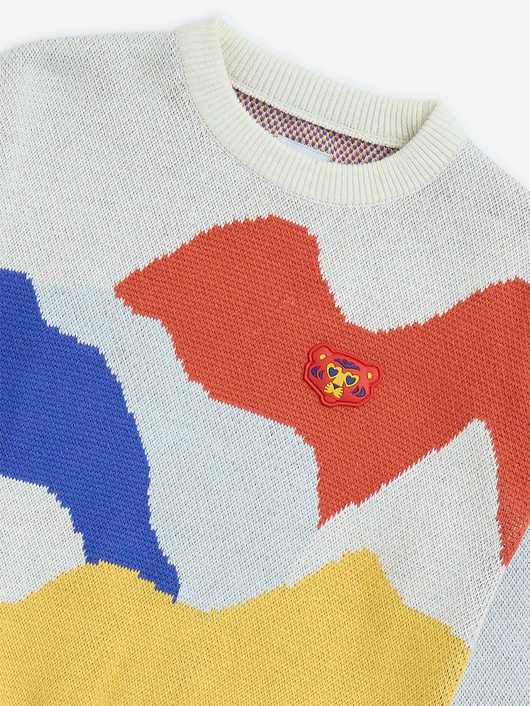 HOP Kids Multicolour Printed Cotton Sweater